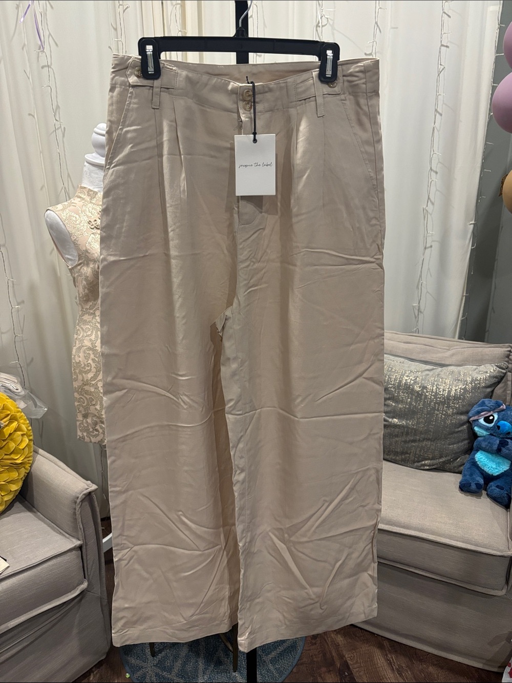 Jacqui E Men's Wide-Leg Khaki Chinos in Light Beige
